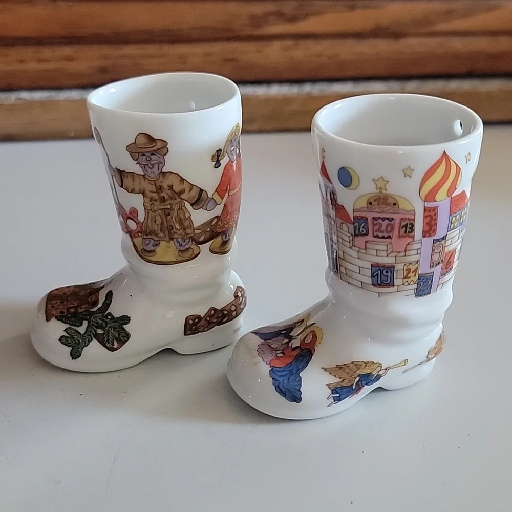 Vintage 90s Eschenbach German Porcelain Boot Ornaments 2 Piece